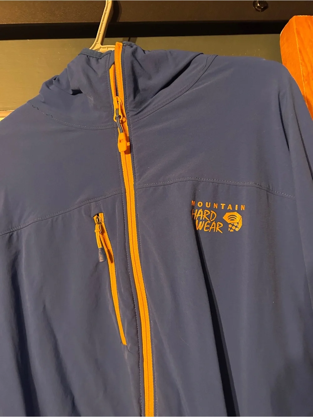 Mountain Hardwear Blue Hooded Jacket with Yellow Zippers
